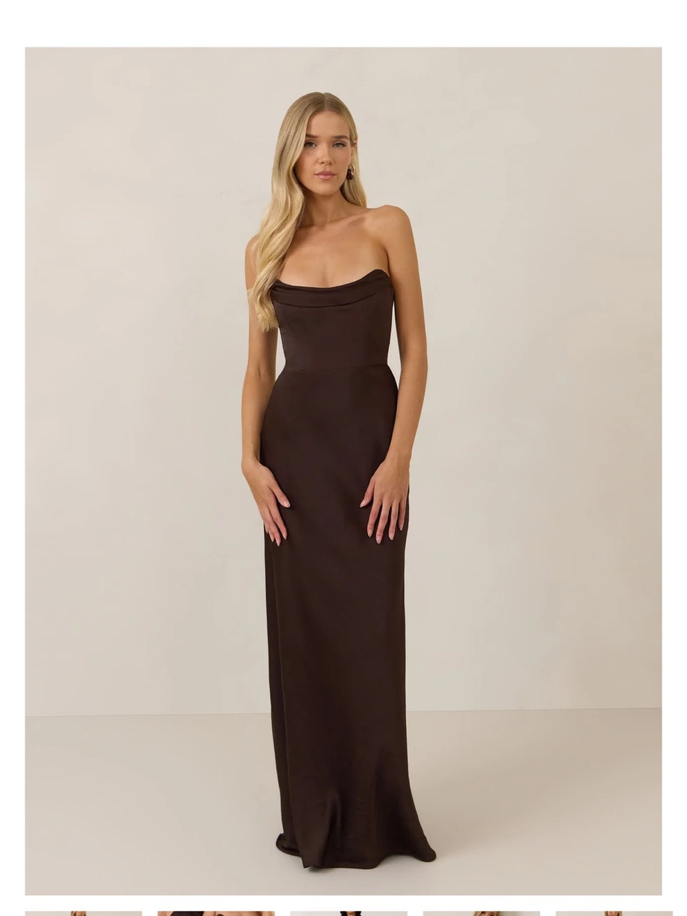 Park & Fifth Strapless Espresso Brown Evening Satin Gown - Picture 1 of 4
